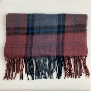 Geoffrey Beene Burgundy Blue Plaid Cashme Fringe Scarf